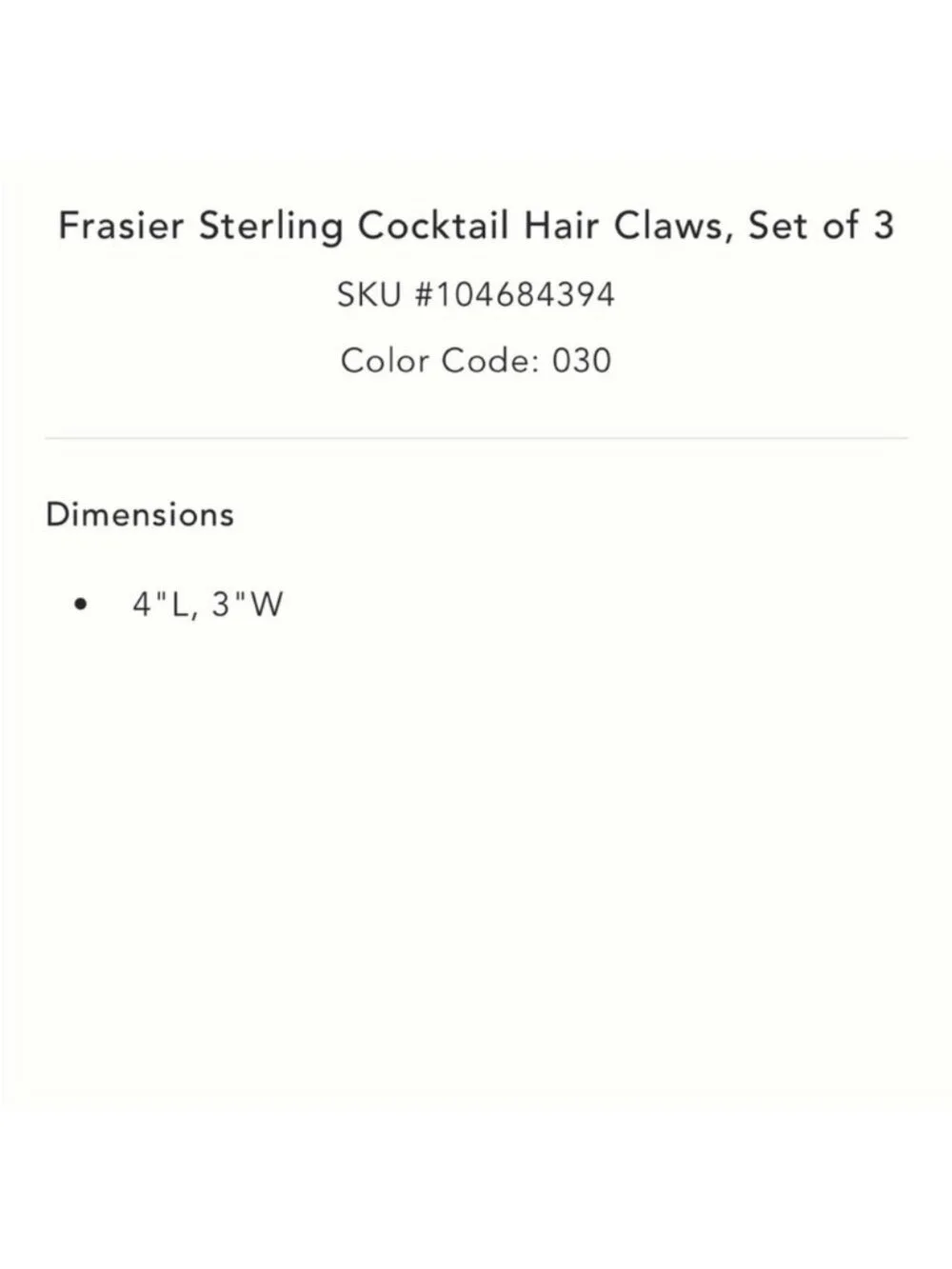 New! Anthropologie Frasier Sterling Cocktail Claw Clips Set of 3 NWT